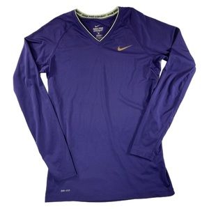 Women’s Nike Pro Combat Dri-Fit Long Sleeve V-Neck Shirt Size Medium Blue Fitted